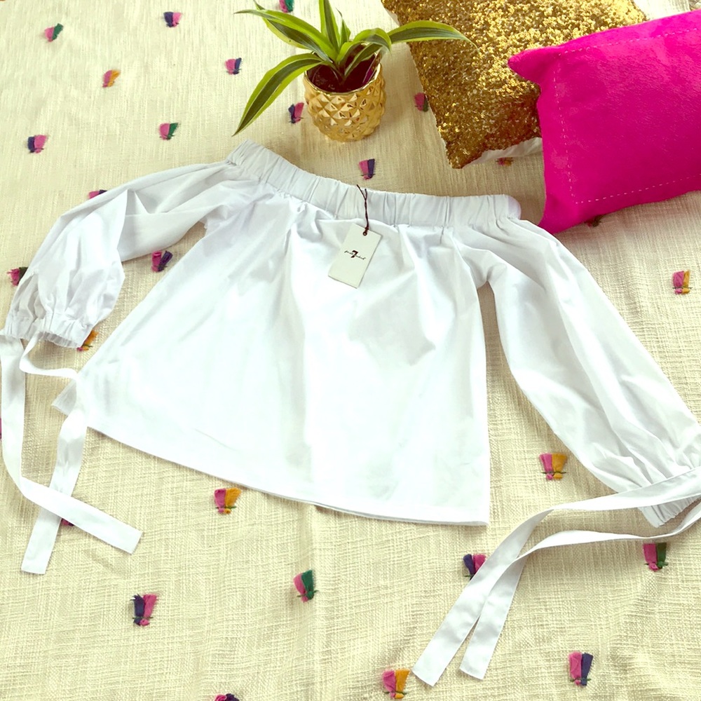 New 7 For All Mankind Off Shoulder Top w Tie Cuffs